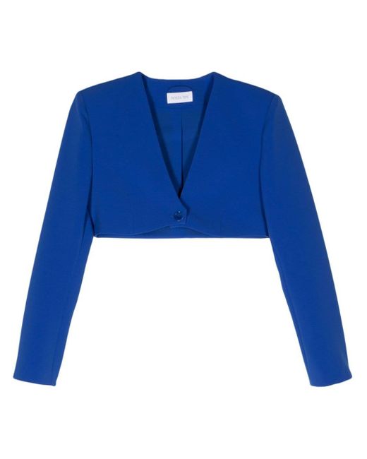 Patrizia Pepe Blue V-neck Cropped Jacket
