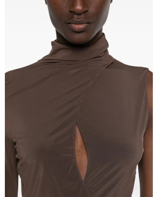 Pinko Brown Cadillac Cut-Out Asymmetric Midi Dress