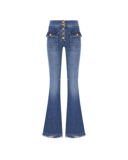 Seafarer Blue Button-Front Flared Jeans