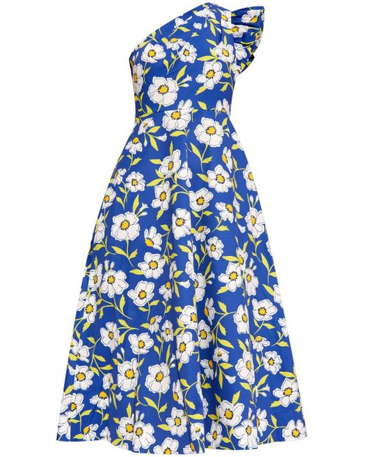 Kate Spade Blue Floral-print Midi Dress
