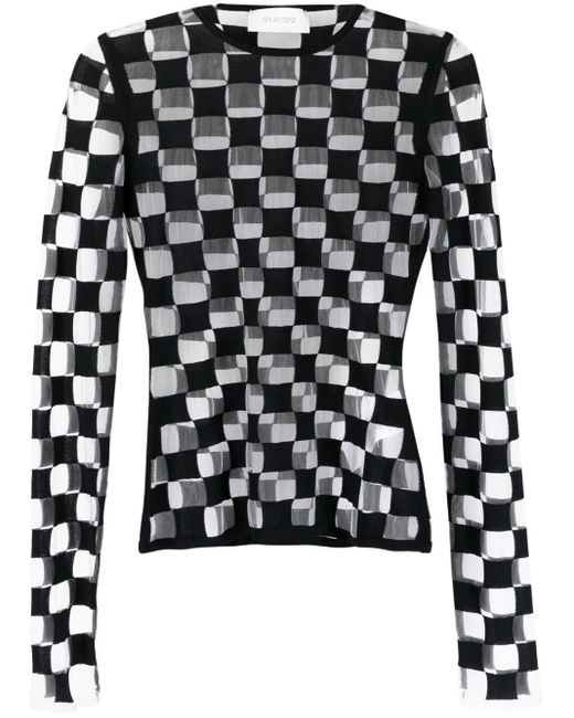 Sportmax Black Langarmshirt mit Schachbrett-Print