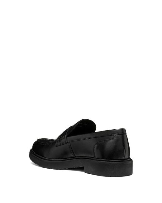 Geox Black Leather Penny-Slot Loafers for men