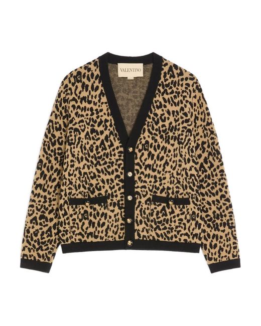 Valentino Garavani Natural Animal-Print Jacquard Cardigan for men
