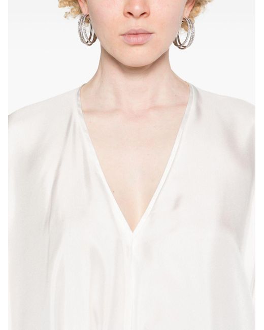 Blanca Vita White V-neck Silk Minidress