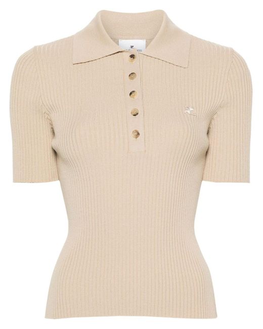 Courreges Natural Logo-patch Ribbed Polo Top