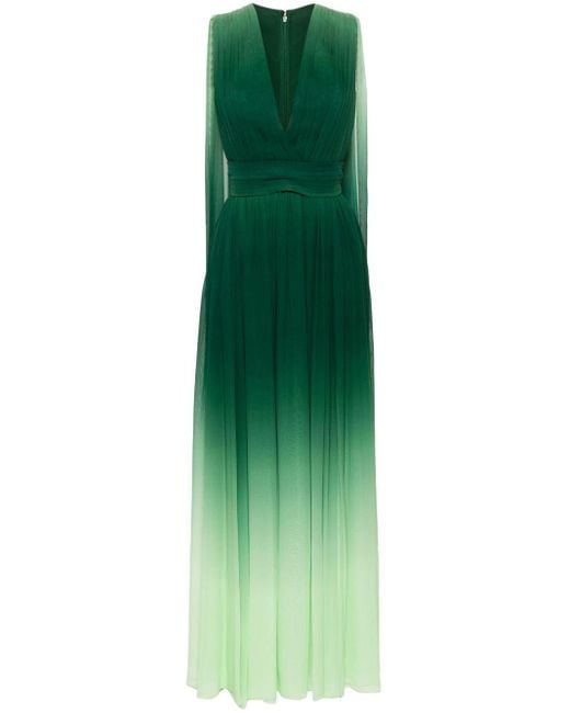 Vestido largo de seda plisado Elie Saab de color Green
