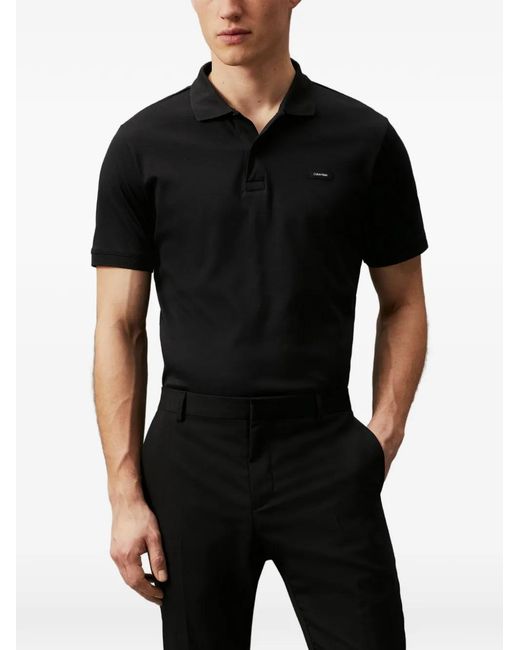 Calvin Klein Black Logo Plaque Polo Shirt for men
