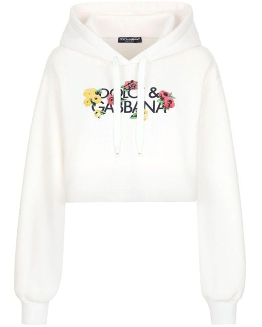 Hoodie crop à logo floqué Dolce & Gabbana en coloris White