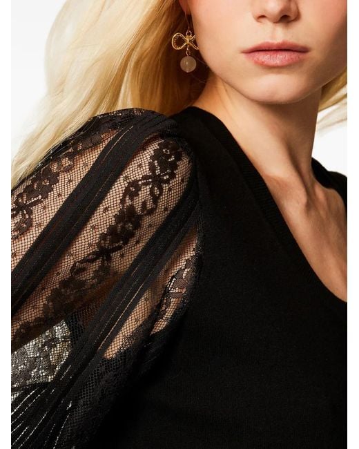 Twinset Black Jumper With Lace Sleeves