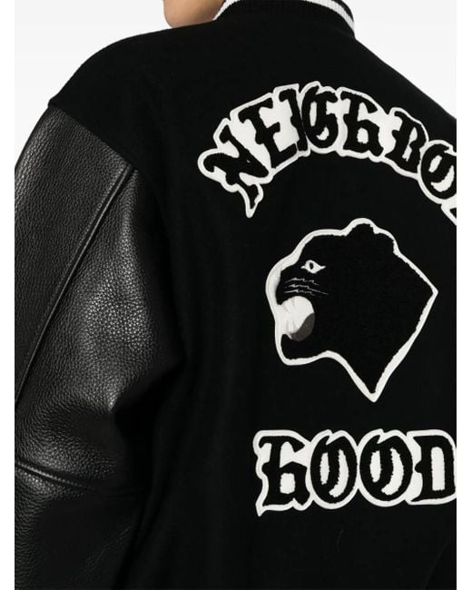 Neighborhood Black Logo-Patch Varsity Jacket for men