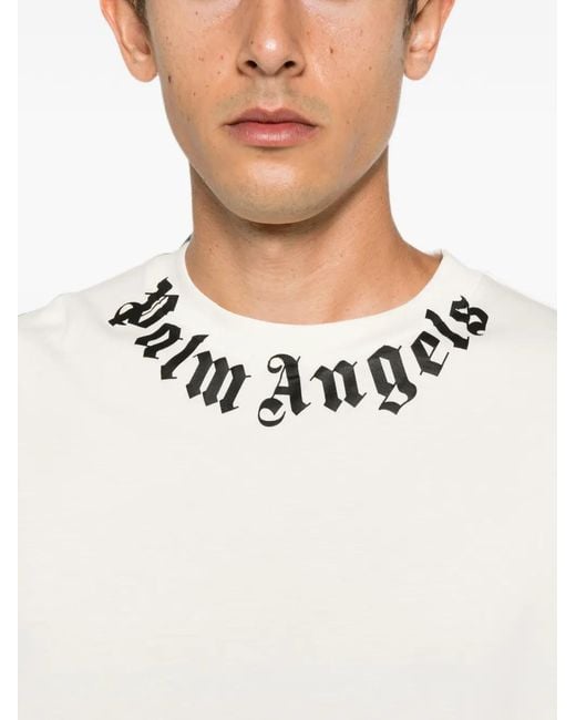 Palm Angels White Neck Logo Printed T-Shirt for men