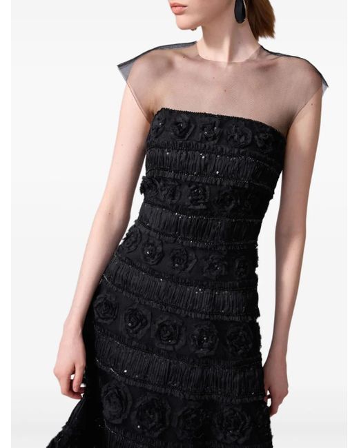 Carolina Herrera アップリケ ミディドレス Black