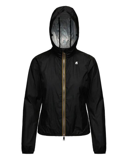 K-Way Black Hooded Zip-Front Jacket