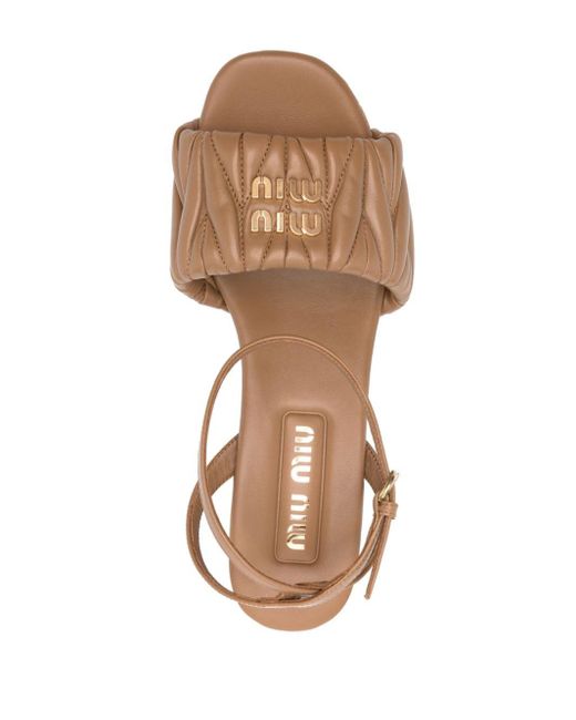 Miu Miu Brown Logo-lettering Leather Sandals