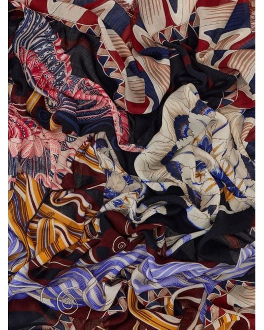 Fular con motivo floral y flecos Ferragamo de color Blue