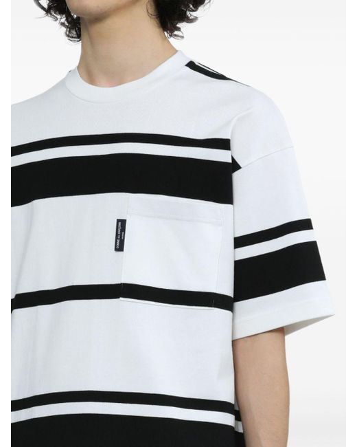 Comme des Garçons White Striped Cotton T-shirt for men