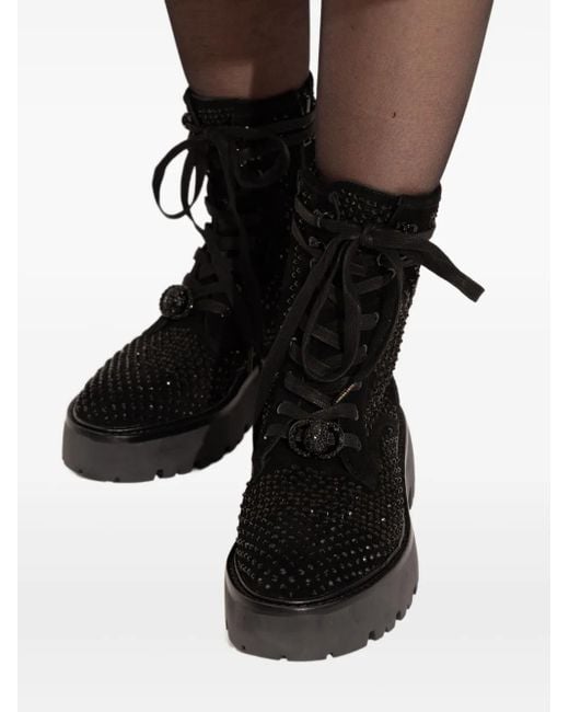 Kurt Geiger Black Embellished Lace-Up Boots