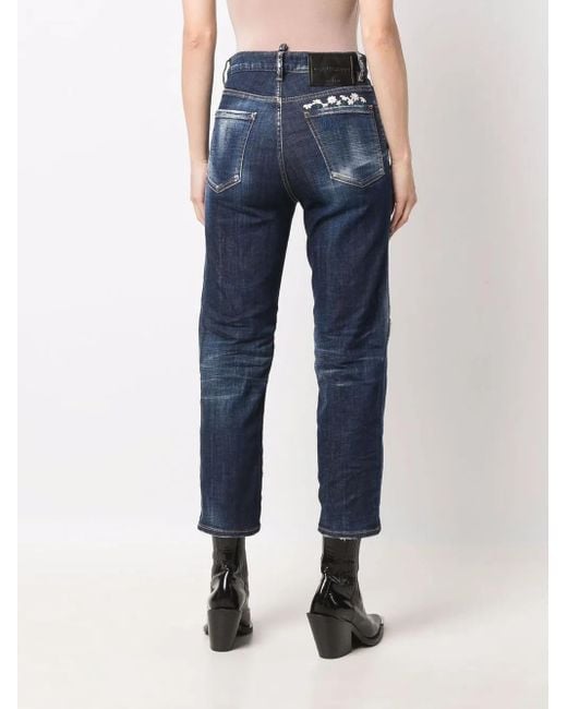 DSquared² Blue Crop Jeans With Daisy Embroidery