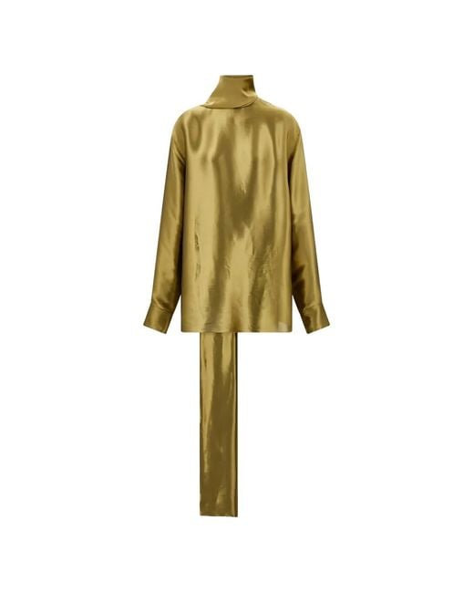 Ferragamo Green Liquid Lamé Blouse Top