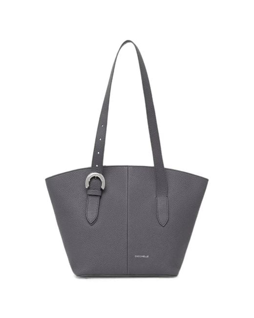 Coccinelle Gray Buckle-Detail Pebbled Tote Bag