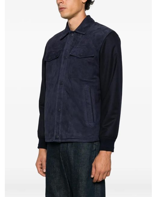 Canali Blue Suede Panelled Jacket for men