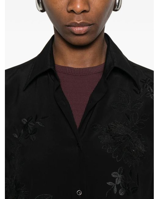 Ermanno Scervino Black Floral-Embroidered Silk Shirt