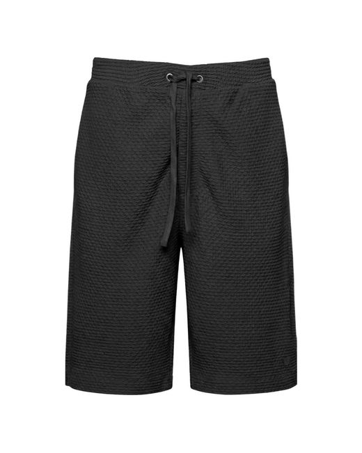 Emporio Armani Black Embossed Drawstring Bermuda Shorts for men