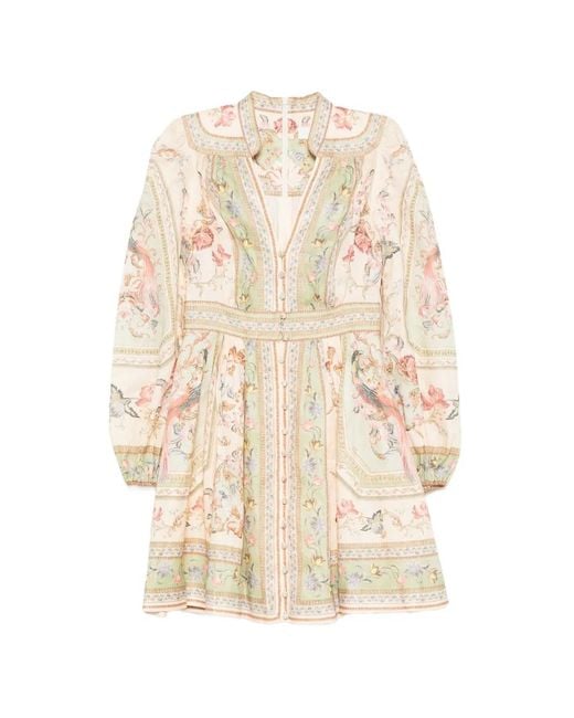 Zimmermann White Roselight Floral-Print Linen Mini Dress