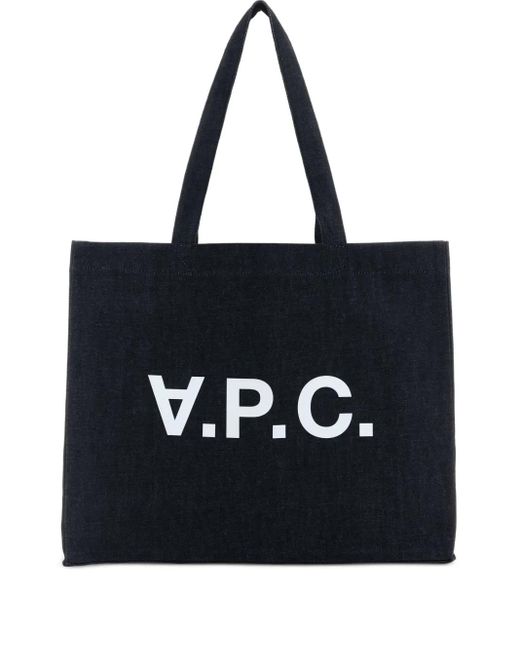 A.P.C. Black A. P.C.-Inspired Logo Printed Cotton Tote Bag With Pocket, W 44 X H 36 X D 13 Cm