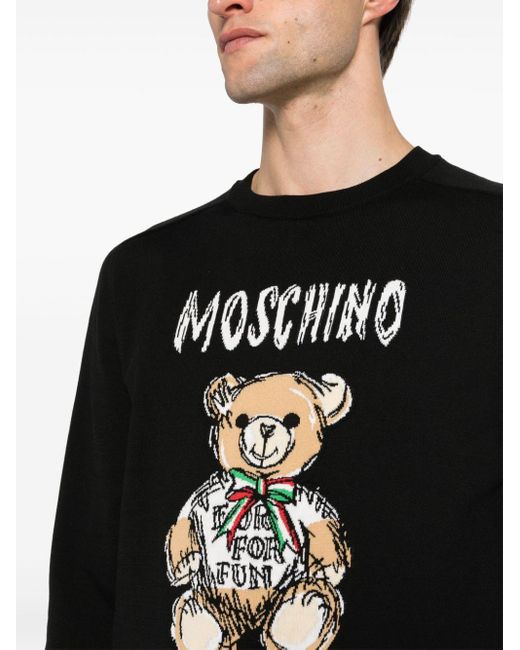 Moschino Black Intarsia-knit Logo Jumper for men