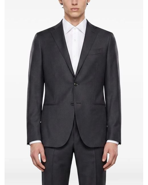 Caruso Black Single-Breasted Pressed-Crease Suit for men