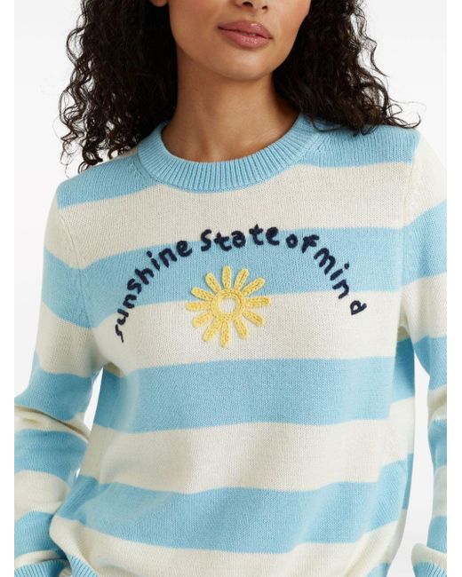 Chinti & Parker Blue Slogan-embroidered Striped Alpaca-cotton Sweater