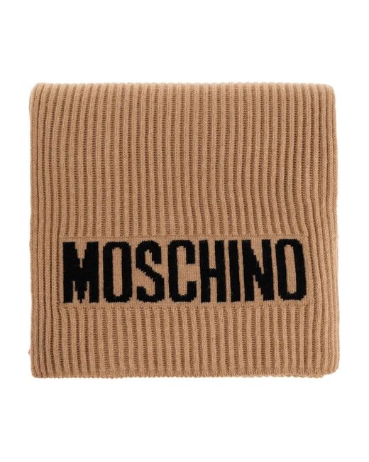 Moschino Natural Ribbed Logo Scarf