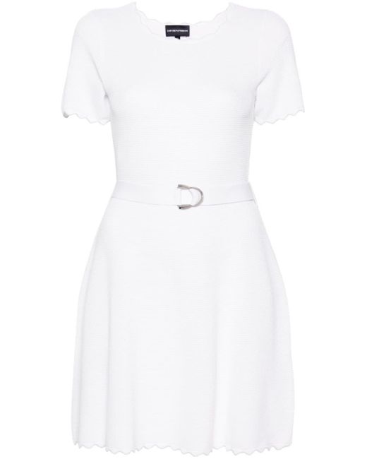 Emporio Armani 3d Gebreide Mini-jurk Met Ceintuur in het White