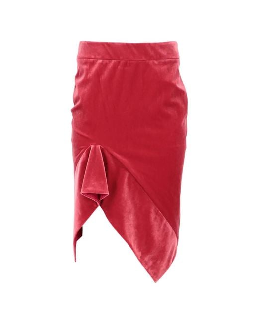 Tom Ford Red Ruffled Asymmetric Midi Skirt