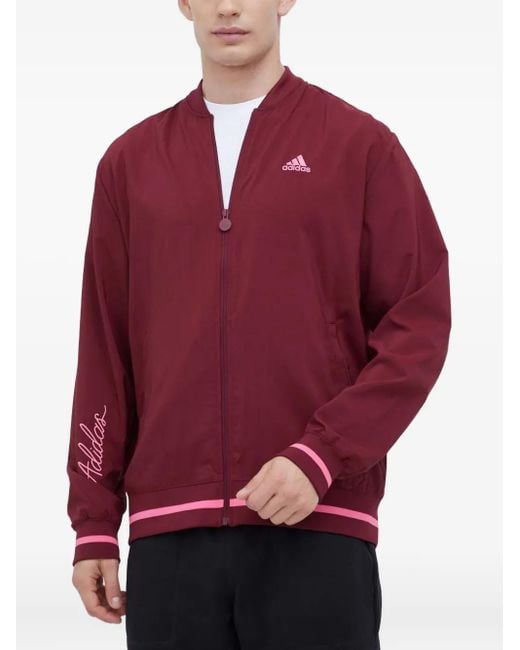 Adidas Red Zip-Up Bomber Jacket for men