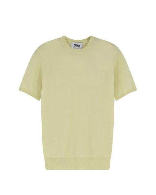 Alpha Studio Yellow Short-Sleeve Crew-Neck Sweater for men