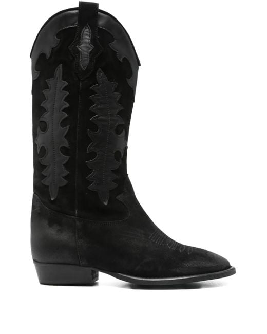 GISÉL MOIRÉ 20 Mm Leren Laarzen Met Western-Stijl in het Black