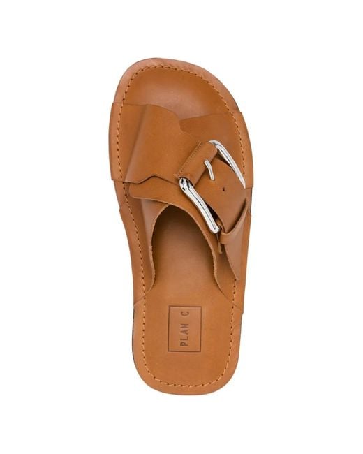 Plan C Brown Buckle Leather Sandals