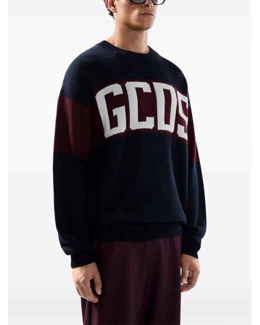 メンズ Gcds Striped Logo-detail Sweater Blue