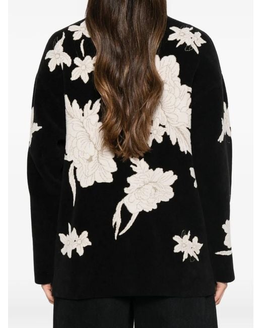 Forte_forte Black Floral-Embroidered Cardigan-Style Jacket