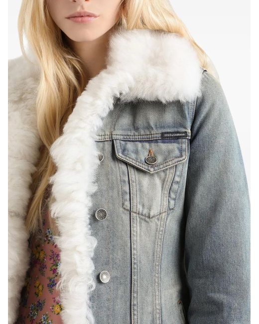 Dolce & Gabbana Blue Denim Jacket With Fur-Effect Details