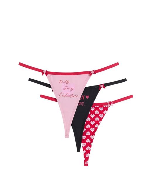 Juicy Couture Pink Heart-Print Bow-Detail Thongs (Set Of Three)