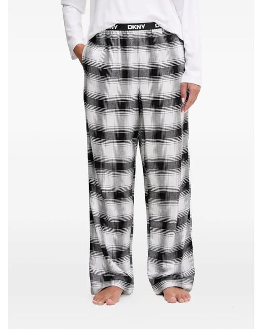 DKNY White Long-sleeve Plaid Pajama Set
