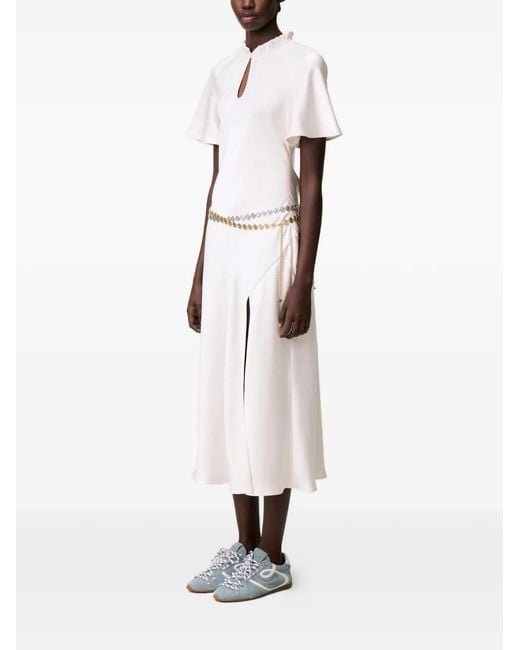 Claudie Pierlot White Ruffled Keyhole Midi Dress
