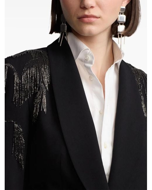 Ralph Lauren Blazer Met Franje Detail En V-Hals in het Black