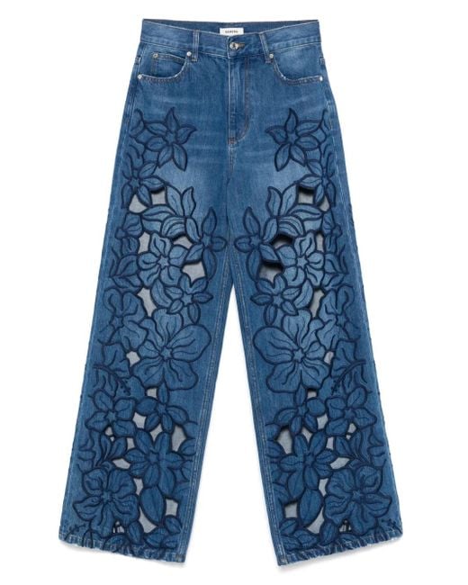 Sandro Blue Floral-Embroidery Jeans