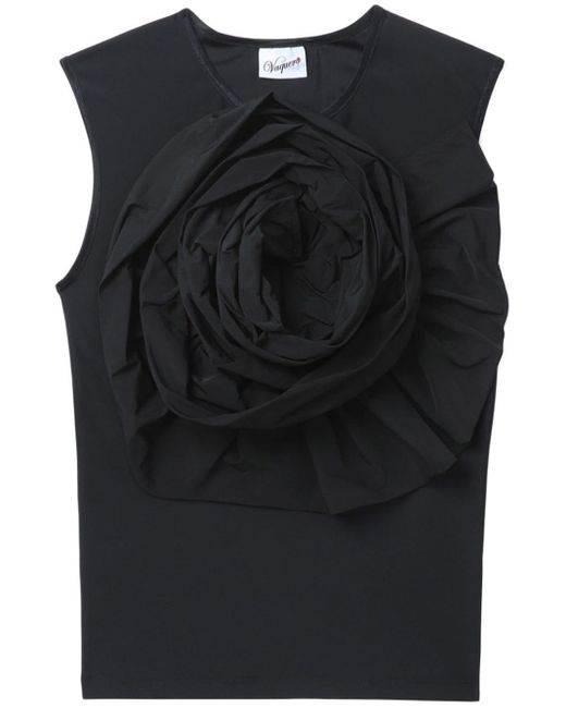 VAQUERA Black Floral-appliqué Vest Top