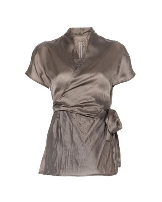 Rick Owens Gray Tie-Detail Short-Sleeve Blouse