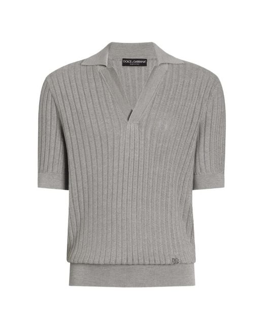 Dolce & Gabbana Gray Silk Polo Shirt for men